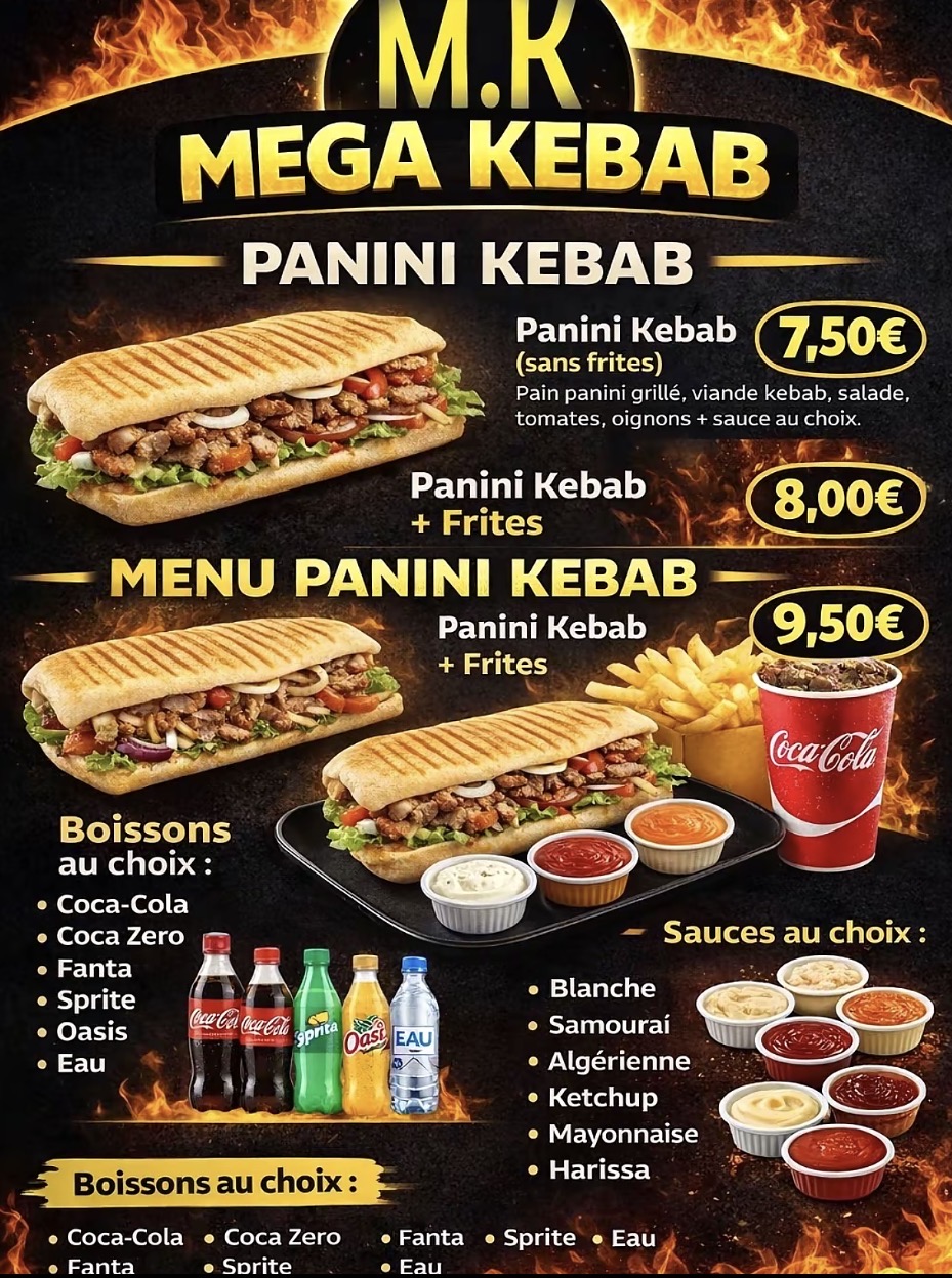 Affiche du panini kebab et de ses formules